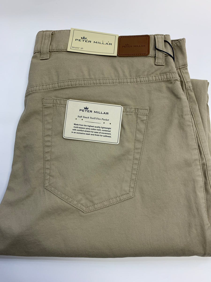 Peter Millar Pants Soft Touch Twill Pima Cotton 5 Pocket 42 x 34 Khaki  ME0B47