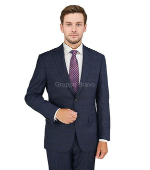 Enzo Super 150 Wool Suit- Navy Winowpane Savvy Slim Suit 84590-1